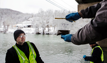 Sampling Elk and Coal River sediment to test for MCHM, Charleston, WV