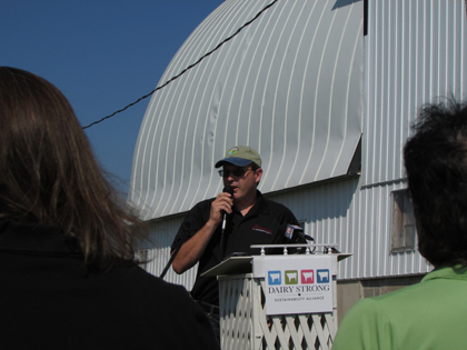 Endres on farm at Dairy Strong news conference, Waunakee, WI