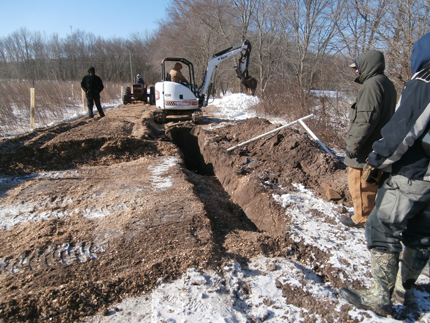 Excavation for woodchip bioreactor in Chesapeake Bay watershed